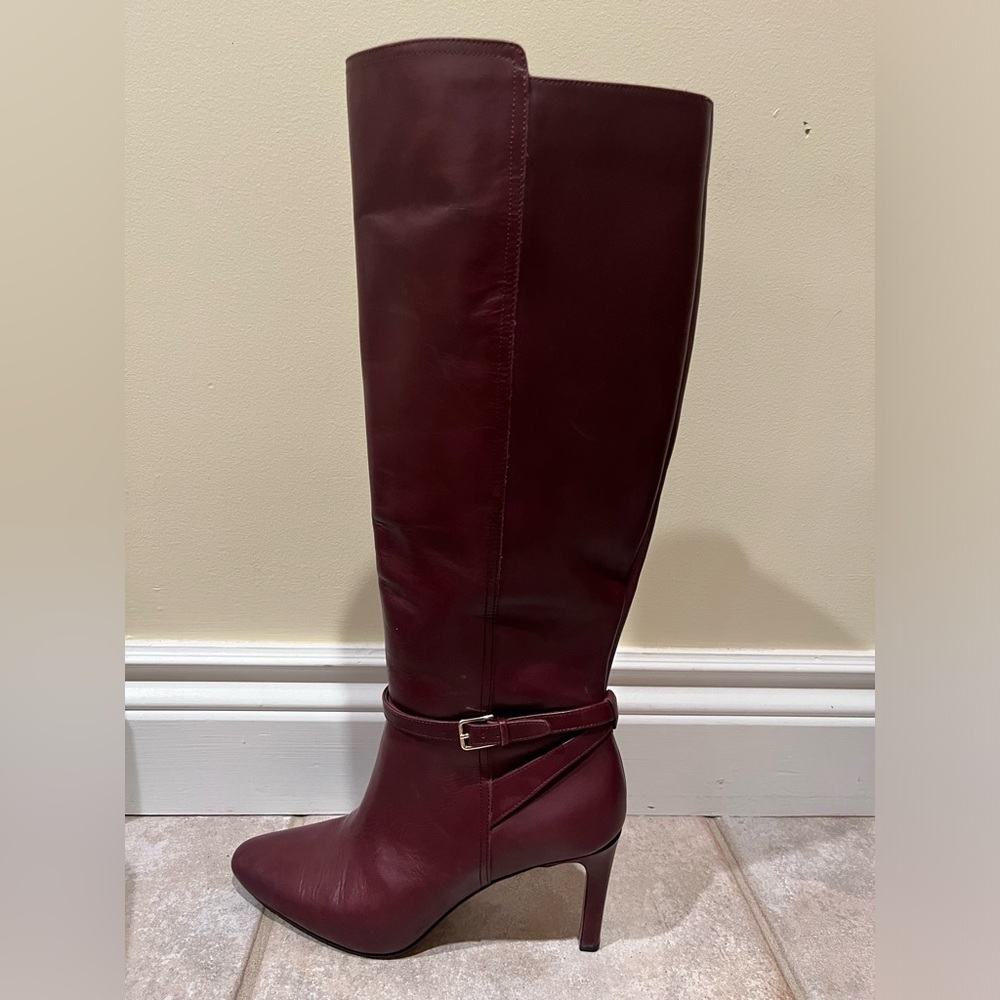 Banana Republic Tall Burgundy Red / Maroon Buckle Leather Boots, Size 9